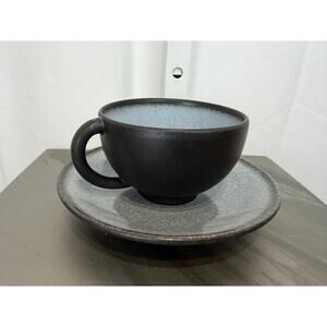Jars France Tourron Gris Ecorce Cup and Saucer Set Charcoal Gray 6oz